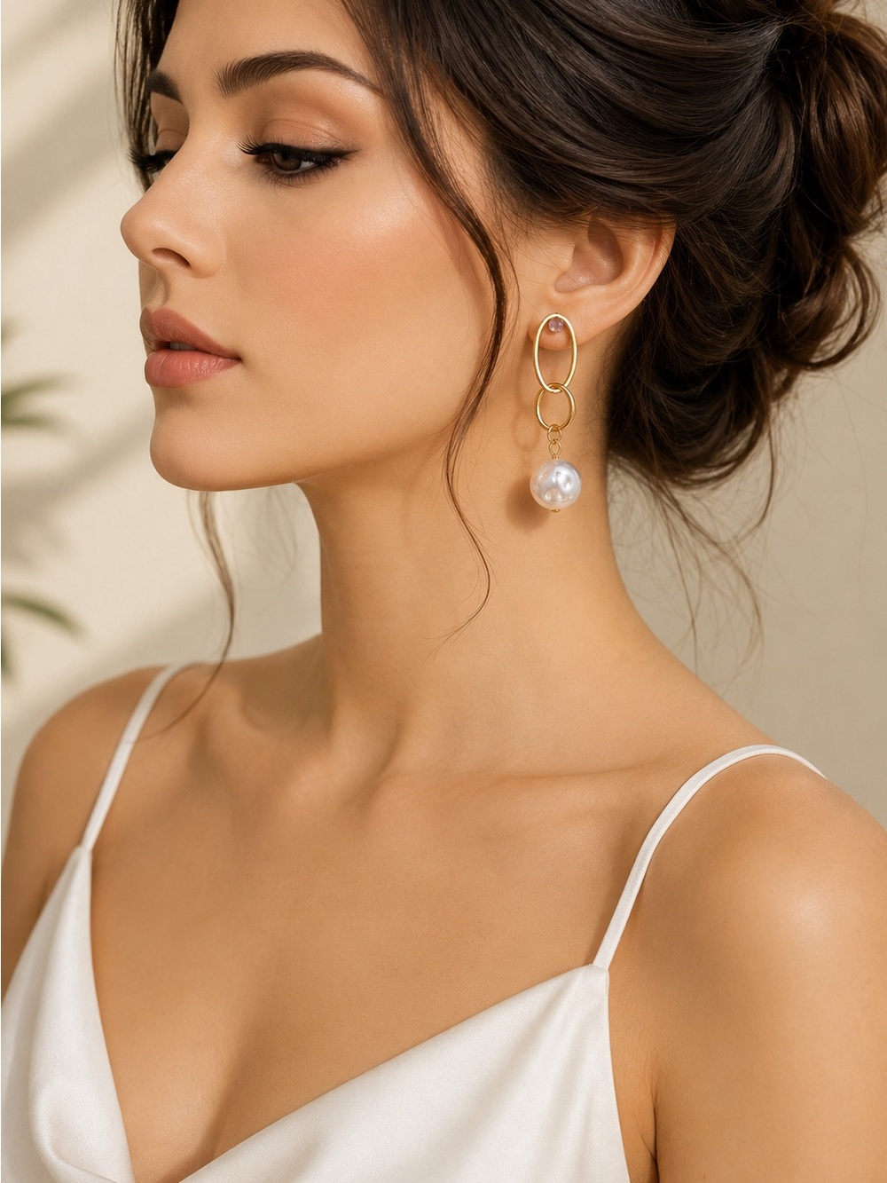 Gold and White Pearl Drop Earrings
